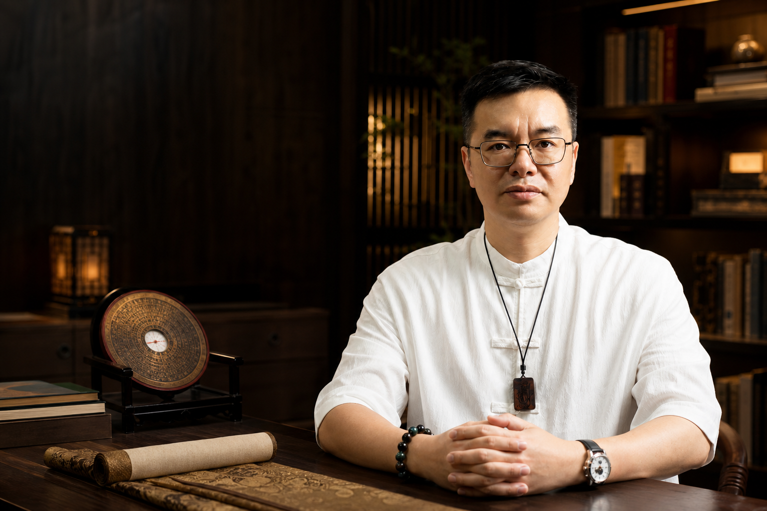 三霖師傅在命理諮詢空間中介紹傳統命理